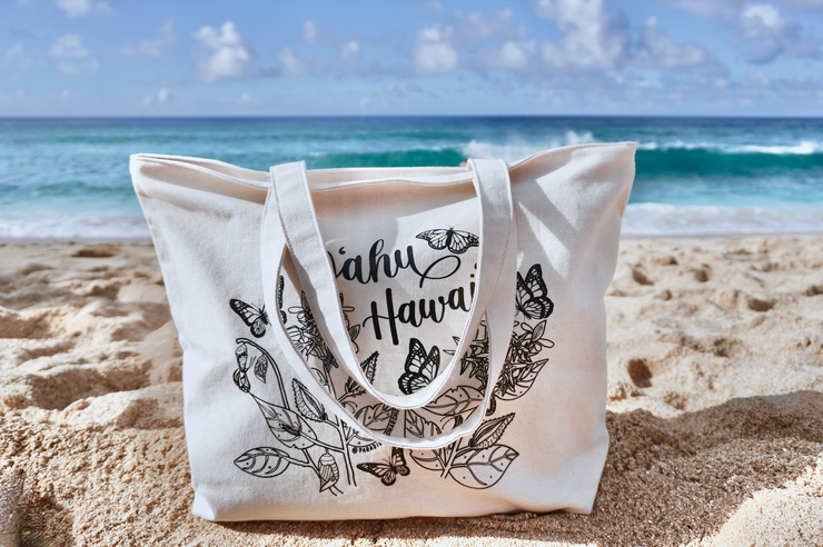 Butterfly Life Cycle Canvas Zipper Tote Bag Paradise Monarchs